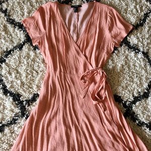 Pink polka dot wrap dress